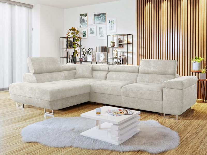 Gabina 4-sits Bäddsoffa med schäslong - beige - Möbler - Vardagsrum - Bäddsoffor - Hörnbäddsoffa