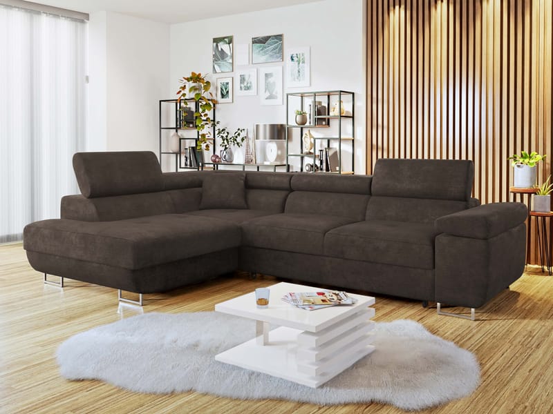 Gabina 4-sits Bäddsoffa med schäslong - brun - Möbler - Vardagsrum - Bäddsoffor - Hörnbäddsoffa