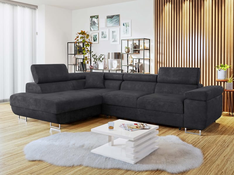 Gabina 4-sits Bäddsoffa med schäslong - svart - Möbler - Vardagsrum - Bäddsoffor - Hörnbäddsoffa