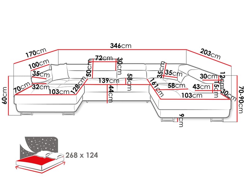 Gabina 5-sits U-formad bäddsoffa med divan och schäslong - Lumo 30 - Möbler - Vardagsrum - Bäddsoffor - Hörnbäddsoffa