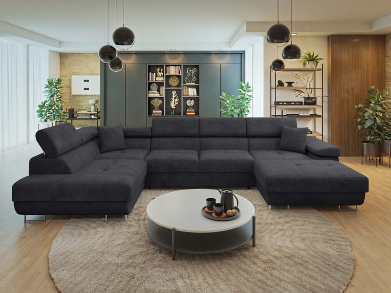 Gabina 5-sits U-formad bäddsoffa med divan och schäslong - svart - Möbler - Vardagsrum - Bäddsoffor - Hörnbäddsoffa