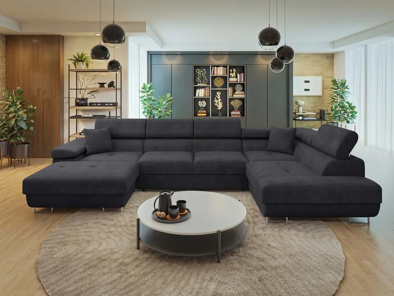 Gabina 5-sits U-formad bäddsoffa med divan och schäslong - svart - Möbler - Vardagsrum - Bäddsoffor - Hörnbäddsoffa