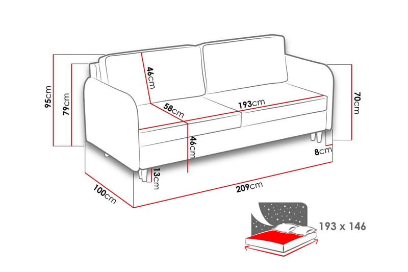 Gaja 2-sits Bäddsoffa Rundade Armstöd i Tyg - Beige - Möbler - Vardagsrum - Bäddsoffor