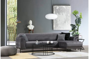 Gajanejos 3-sits Höger L-formad Bäddsoffa med Divan i Sammet - Grå - Möbler - Vardagsrum - Bäddsoffor