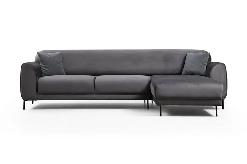 Gajanejos 3-sits Höger L-formad Bäddsoffa med Divan i Sammet, Grå