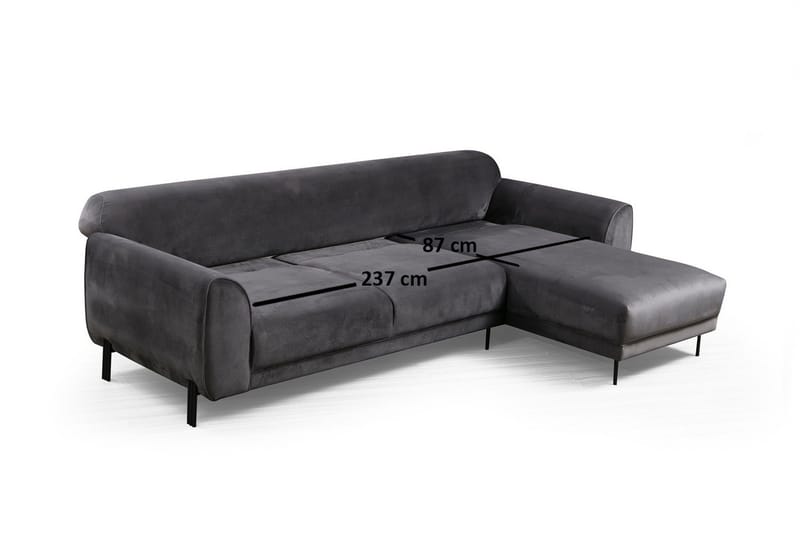 Gajanejos 3-sits Höger L-formad Bäddsoffa med Divan i Sammet - Grå - Möbler - Vardagsrum - Bäddsoffor