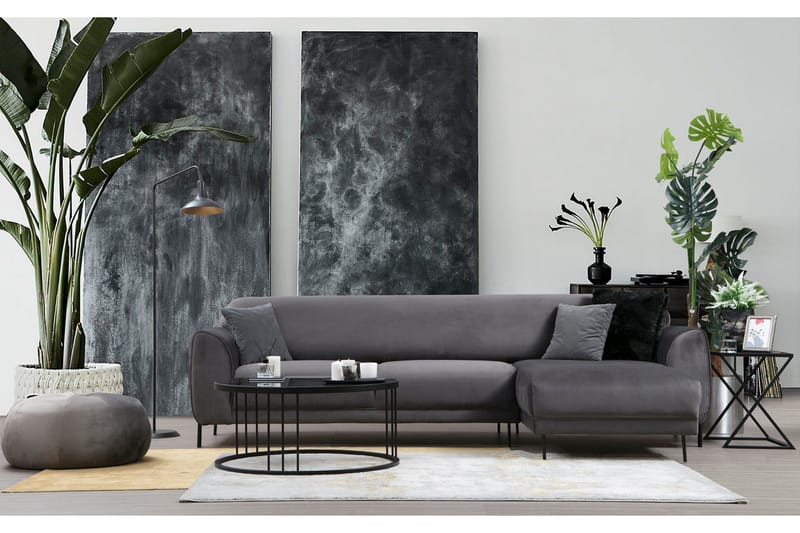 Gajanejos 3-sits Höger L-formad Bäddsoffa med Divan i Sammet - Grå - Möbler - Vardagsrum - Bäddsoffor