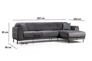 Gajanejos 3-sits Höger L-formad Bäddsoffa med Divan i Sammet - Grå - Möbler - Vardagsrum - Bäddsoffor