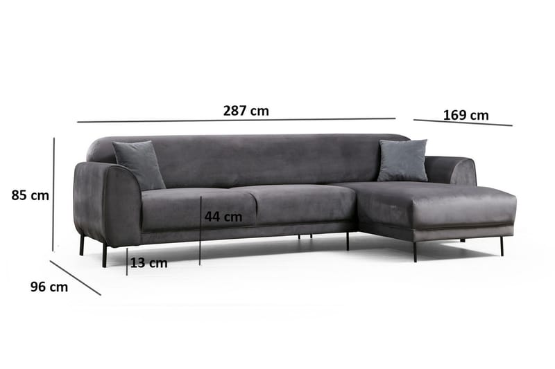 Gajanejos 3-sits Höger L-formad Bäddsoffa med Divan i Sammet - Grå - Möbler - Vardagsrum - Bäddsoffor