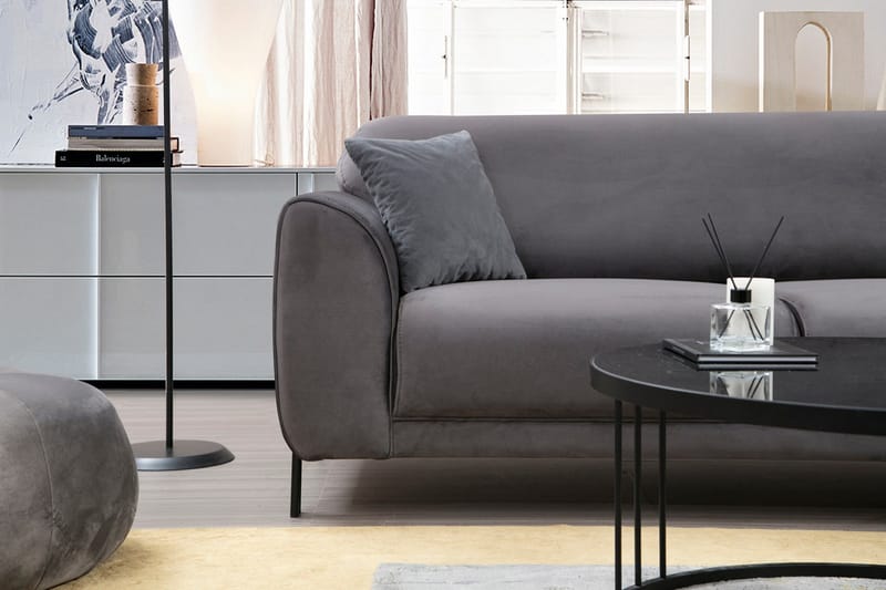 Gajanejos 3-sits Höger L-formad Bäddsoffa med Divan i Sammet - Grå - Möbler - Vardagsrum - Bäddsoffor