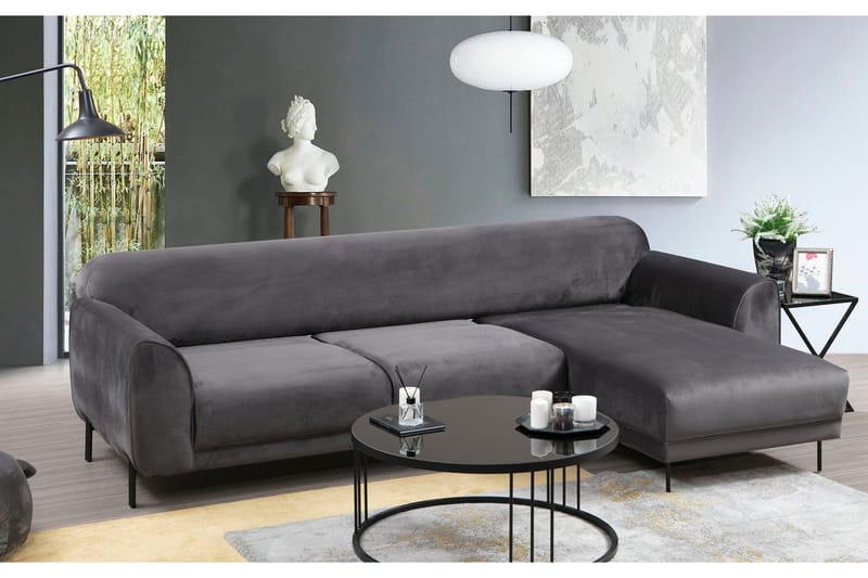 Gajanejos 3-sits Höger L-formad Bäddsoffa med Divan i Sammet - Grå - Möbler - Vardagsrum - Bäddsoffor