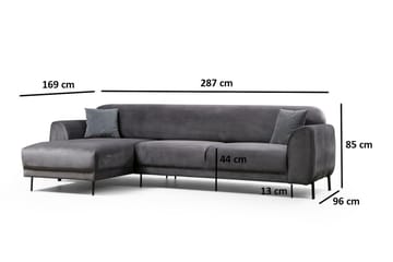 Gajanejos 3-sits Vänster L-formad Bäddsoffa med Divan i Sammet - Antracit - Möbler - Vardagsrum - Bäddsoffor