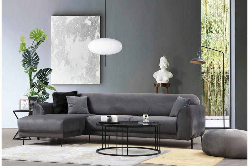 Gajanejos 3-sits Vänster L-formad Bäddsoffa med Divan i Sammet - Antracit - Möbler - Vardagsrum - Bäddsoffor