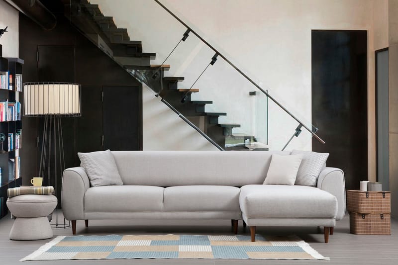 Gajanejos 5-sits Högervänd L-formad Bäddsoffa 87x237 cm i Tyg - Beige - Möbler - Vardagsrum - Bäddsoffor