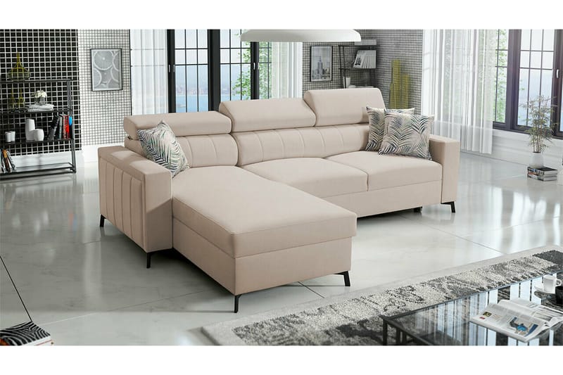 Galbally 3-sits Hörnbäddsoffa Beige Creme - Möbler - Vardagsrum - Bäddsoffor - Hörnbäddsoffa