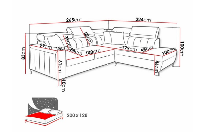 Galbally 3-sits Hörnbäddsoffa Beige/Ljusbeige - Hörnbäddsoffa - Bäddsoffor