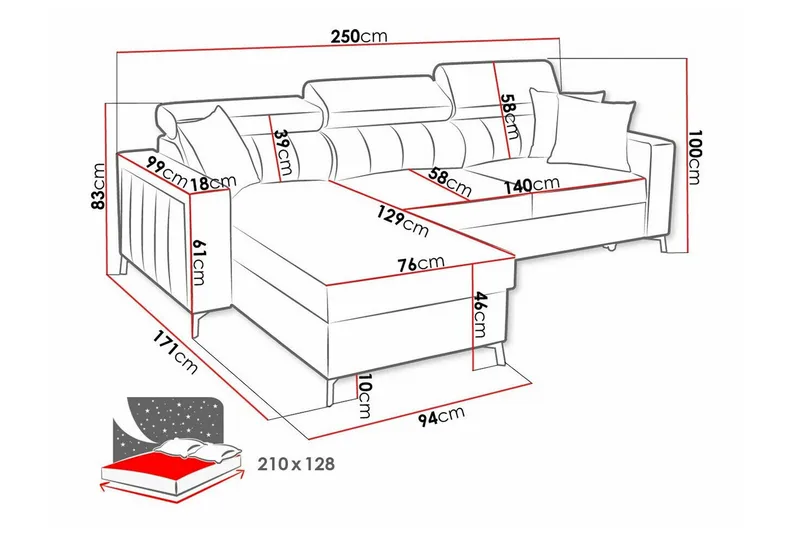 Galbally 3-sits Hörnbäddsoffa Dark blue - Möbler - Vardagsrum - Bäddsoffor - Hörnbäddsoffa