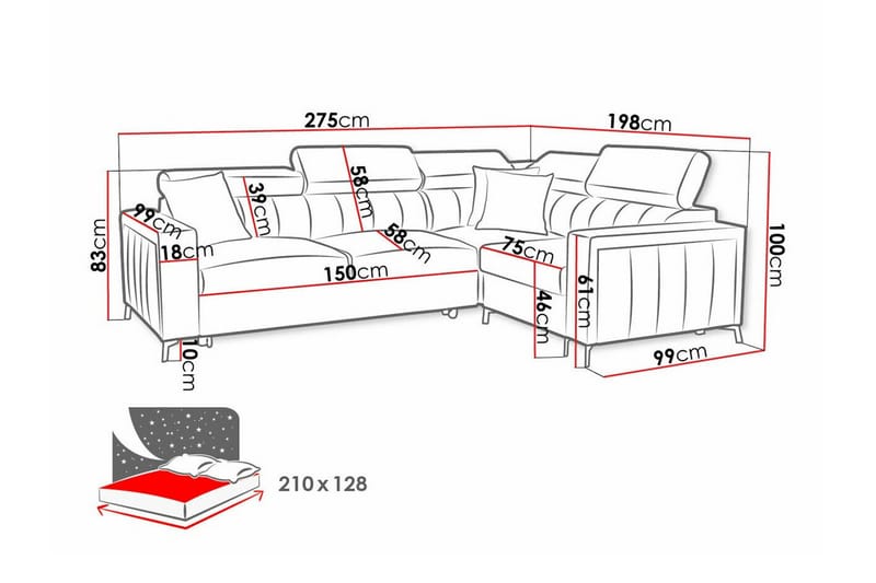 Galbally 3-sits Hörnbäddsoffa Dark brown - Möbler - Vardagsrum - Bäddsoffor - Hörnbäddsoffa