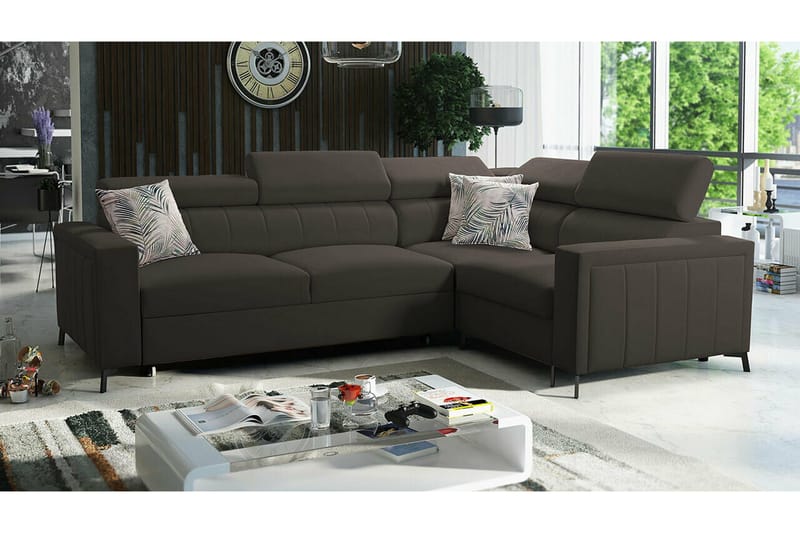 Galbally 3-sits Hörnbäddsoffa Dark brown - Möbler - Vardagsrum - Bäddsoffor - Hörnbäddsoffa