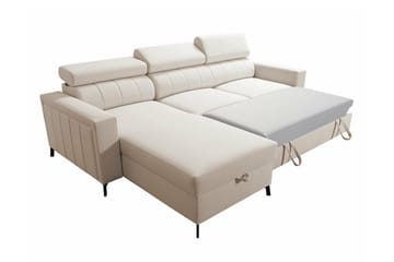 Galbally 3-sits Hörnbäddsoffa Höger 250x171 cm med Förvaring i Sammet - Beige - Möbler - Vardagsrum - Bäddsoffor