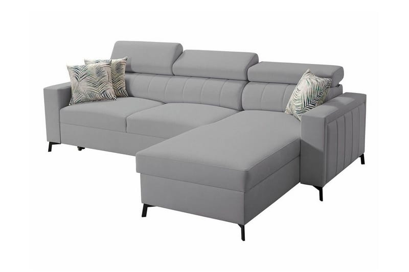 Galbally 3-sits Hörnbäddsoffa Höger 250x171 cm med Förvaring i Sammet, Ljusgrå