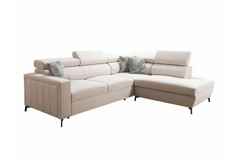 Galbally 3-sits Hörnbäddsoffa Höger 265x224 cm med Förvaring i Sammet, Beige