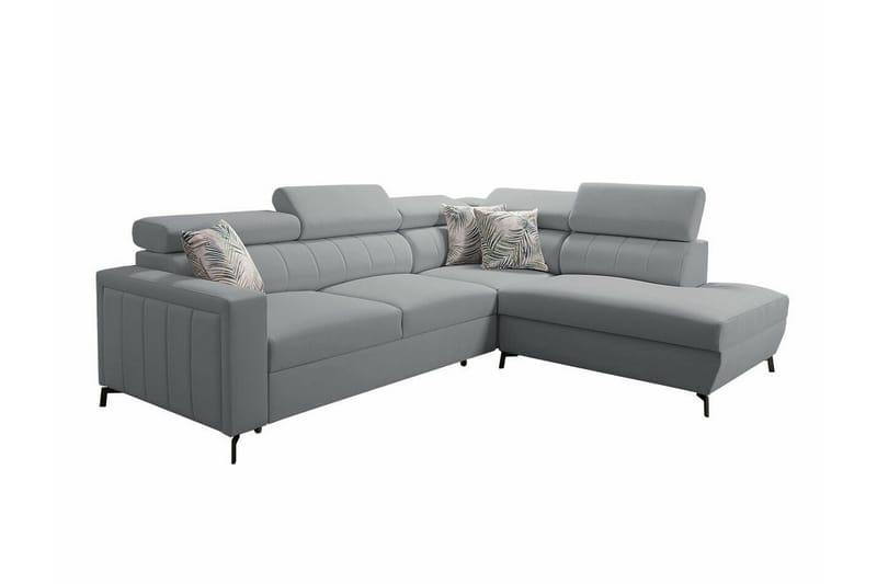 Galbally 3-sits Hörnbäddsoffa Höger 265x224 cm med Förvaring i Sammet, Grå|Ljusgrå