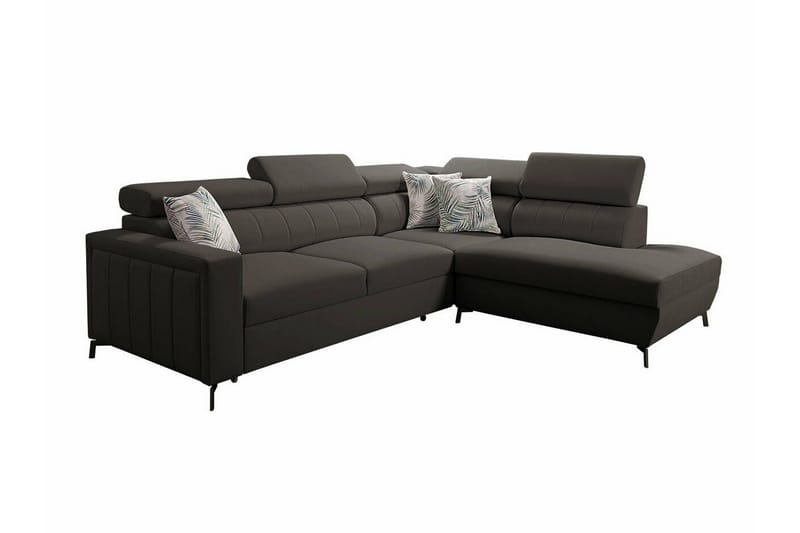 Galbally 3-sits Hörnbäddsoffa Höger 265x224 cm med Förvaring i Sammet, Mörkbrun