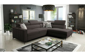 Galbally 3-sits Hörnbäddsoffa Höger 265x224 cm med Förvaring i Sammet - Mörkbrun - Möbler - Vardagsrum - Bäddsoffor