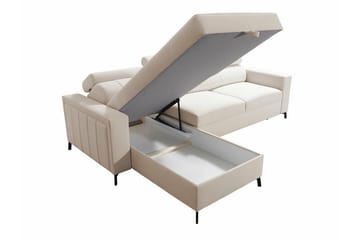 Galbally 3-sits Hörnbäddsoffa Höger 267x183 cm med Förvaring i Sammet - Mörkblå - Möbler - Vardagsrum - Bäddsoffor