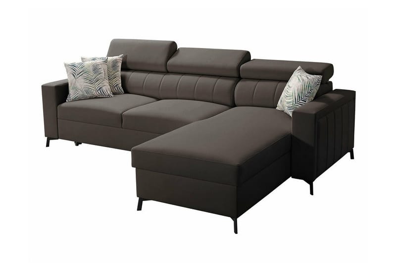 Galbally 3-sits Hörnbäddsoffa Höger 267x183 cm med Förvaring i Sammet, Mörkbrun