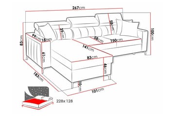 Galbally 3-sits Hörnbäddsoffa Höger 267x183 cm med Förvaring i Sammet - Mörkbrun - Möbler - Vardagsrum - Bäddsoffor