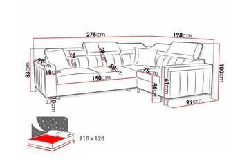 Galbally 3-sits Hörnbäddsoffa Höger 275x198 cm med Förvaring i Sammet - Mörkbrun - Möbler - Vardagsrum - Bäddsoffor - Hörnbäddsoffa
