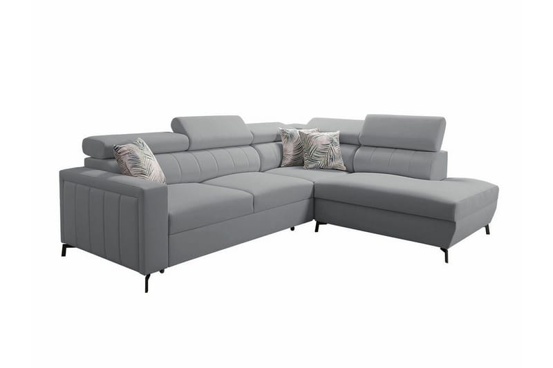 Galbally 3-sits Hörnbäddsoffa Höger 275x224 cm med Förvaring i Sammet, Ljusgrå