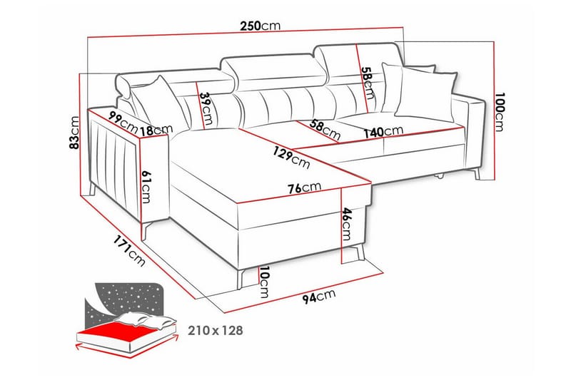 Galbally 3-sits Hörnbäddsoffa Ljusrosa - Möbler - Vardagsrum - Bäddsoffor - Hörnbäddsoffa