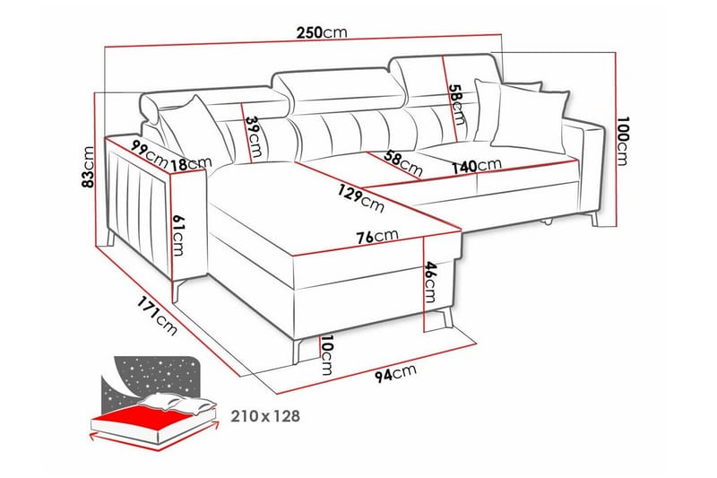 Galbally 3-sits Hörnbäddsoffa Mörkblå - Hörnbäddsoffa - Bäddsoffor