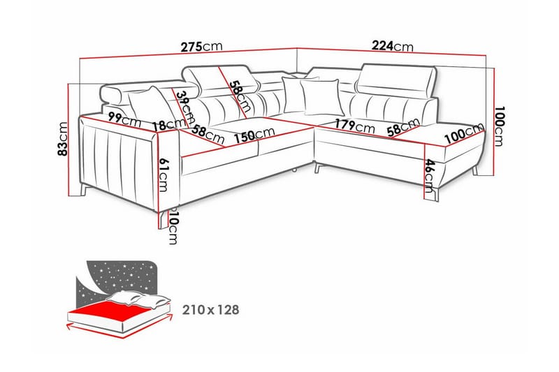 Galbally 3-sits Hörnbäddsoffa Mörkblå - Möbler - Vardagsrum - Bäddsoffor - Hörnbäddsoffa