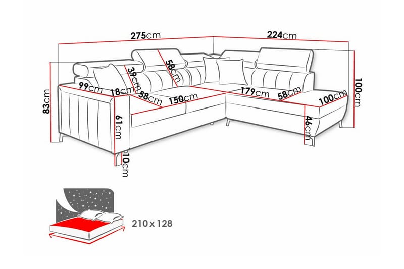 Galbally 3-sits Hörnbäddsoffa Mörkblå - Möbler - Vardagsrum - Bäddsoffor - Hörnbäddsoffa