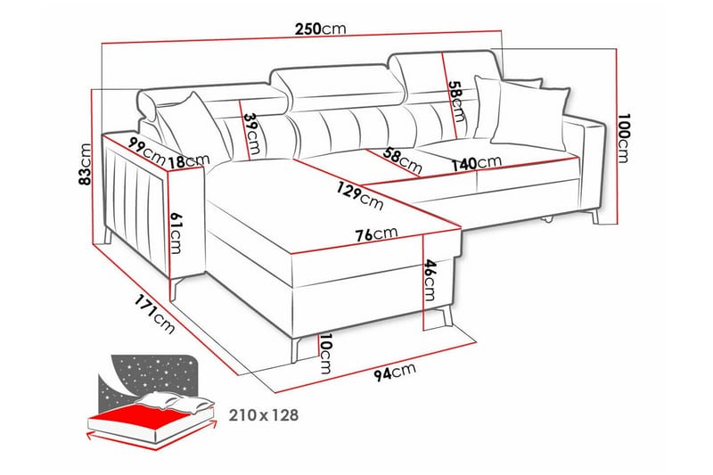Galbally 3-sits Hörnbäddsoffa Mörkbrun - Möbler - Vardagsrum - Bäddsoffor - Hörnbäddsoffa