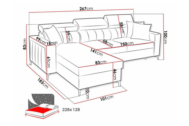 Galbally 3-sits Hörnbäddsoffa Mörkgrå - Möbler - Vardagsrum - Bäddsoffor - Hörnbäddsoffa