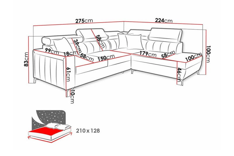 Galbally 3-sits Hörnbäddsoffa NO_BRAND beige - Möbler - Vardagsrum - Bäddsoffor - Hörnbäddsoffa