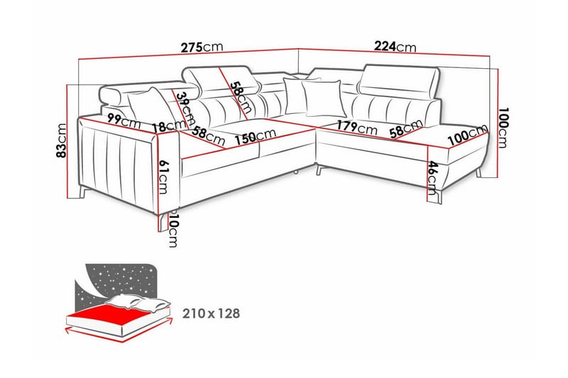 Galbally 3-sits Hörnbäddsoffa NO_BRAND beige - Möbler - Vardagsrum - Bäddsoffor - Hörnbäddsoffa