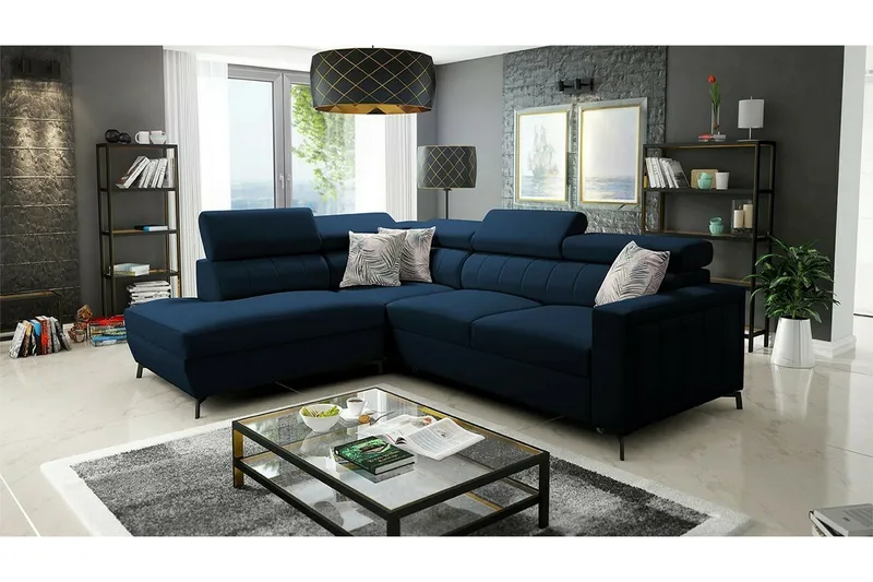 Galbally 3-sits Hörnbäddsoffa NO_BRAND Dark blue - Möbler - Vardagsrum - Bäddsoffor - Hörnbäddsoffa