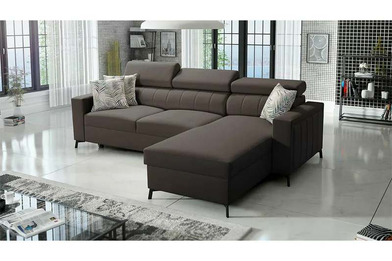Galbally 3-sits Hörnbäddsoffa NO_BRAND Dark brown - Möbler - Vardagsrum - Bäddsoffor - Hörnbäddsoffa