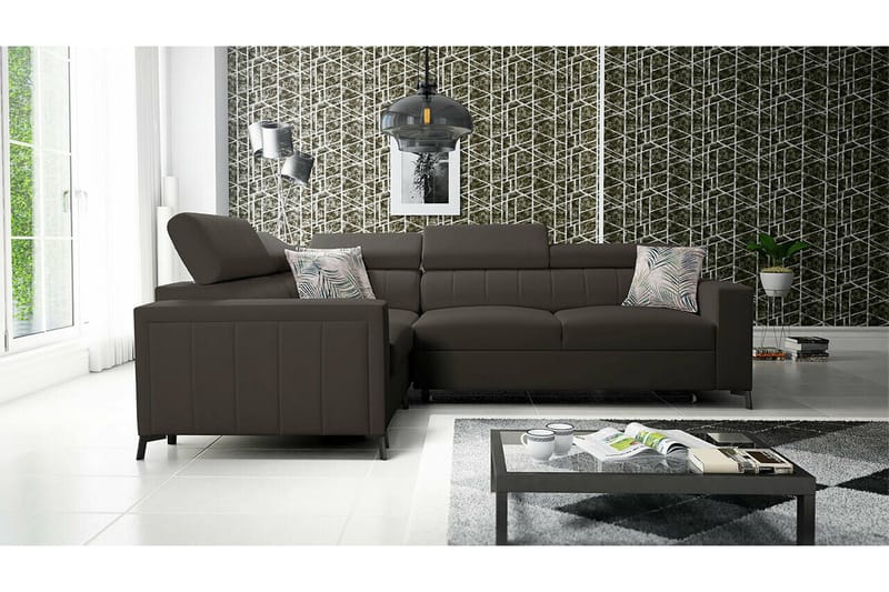 Galbally 3-sits Hörnbäddsoffa NO_BRAND Dark brown - Möbler - Vardagsrum - Bäddsoffor - Hörnbäddsoffa