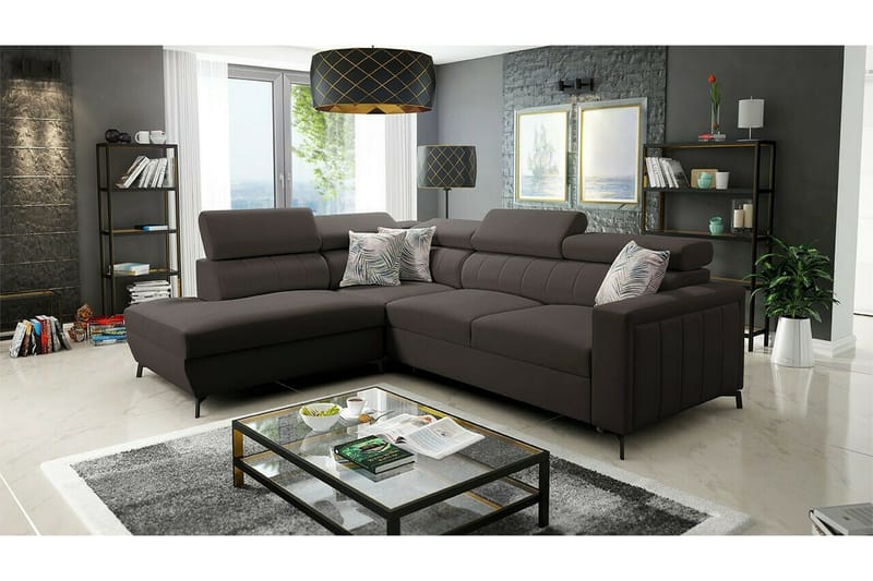 Galbally 3-sits Hörnbäddsoffa NO_BRAND Dark brown - Möbler - Vardagsrum - Bäddsoffor - Hörnbäddsoffa