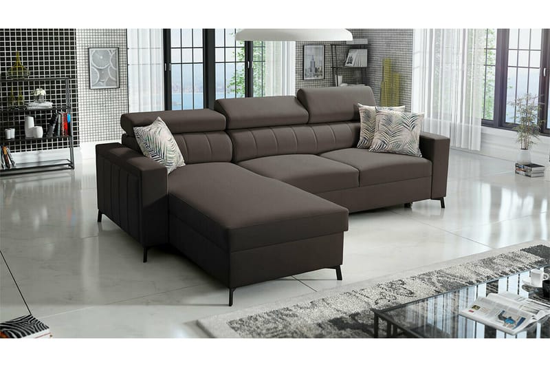 Galbally 3-sits Hörnbäddsoffa NO_BRAND Dark brown - Möbler - Vardagsrum - Bäddsoffor - Hörnbäddsoffa