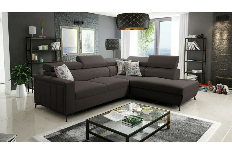 Galbally 3-sits Hörnbäddsoffa NO_BRAND Dark brown - Möbler - Vardagsrum - Bäddsoffor - Hörnbäddsoffa