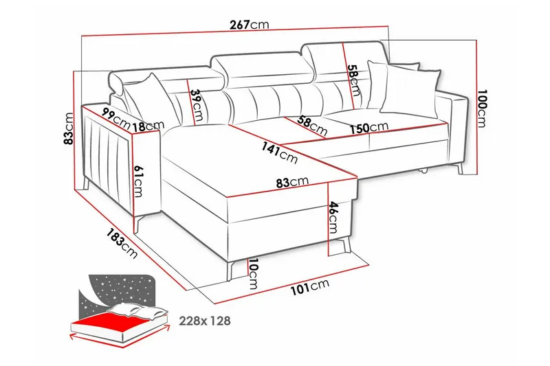 Galbally 3-sits Hörnbäddsoffa NO_BRAND Light grey/Dark grey - Möbler - Vardagsrum - Bäddsoffor - Hörnbäddsoffa