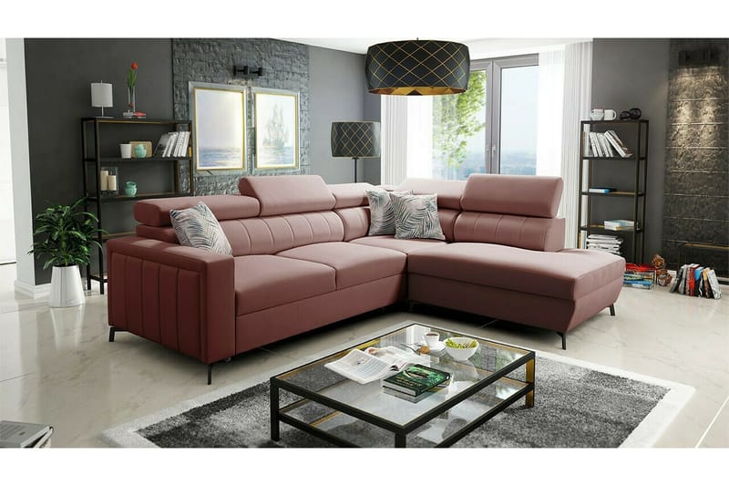 Galbally 3-sits Hörnbäddsoffa NO_BRAND Pink - Möbler - Vardagsrum - Bäddsoffor - Hörnbäddsoffa